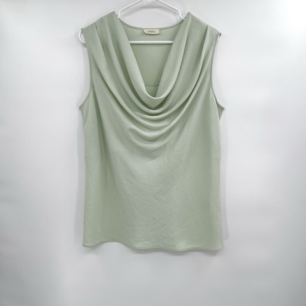Lapointe Womens Draped Neck Sleeveless Blouse Sz 12 Green Classic Career Luxury‎